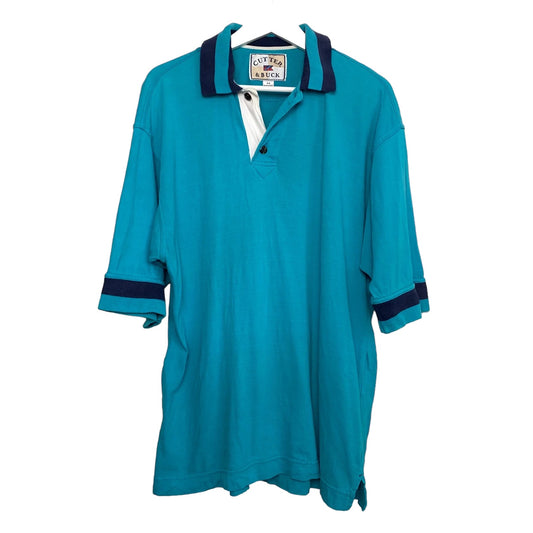 90s Cutter and Buck Teal Blue Polo Medium Made in the USA