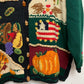 Vintage 90s Eagle's Eye Fall Harvest Thanksgiving Cardigan Sweater Hand Knit 2X