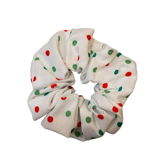 Handmade Red and Green Polka Dot Scrunchie