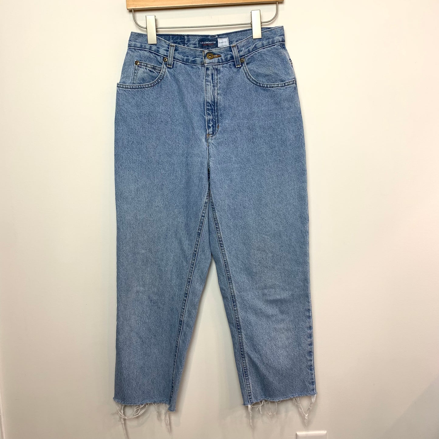 Vintage 90s Liz Claiborne High Rise Straight Leg Jeans Denim Cropped Raw Hem 8