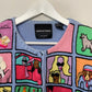 Y2K Vintage Michael Simon Dog Cardigan Sweater Embroidered Beaded Checkered Large
