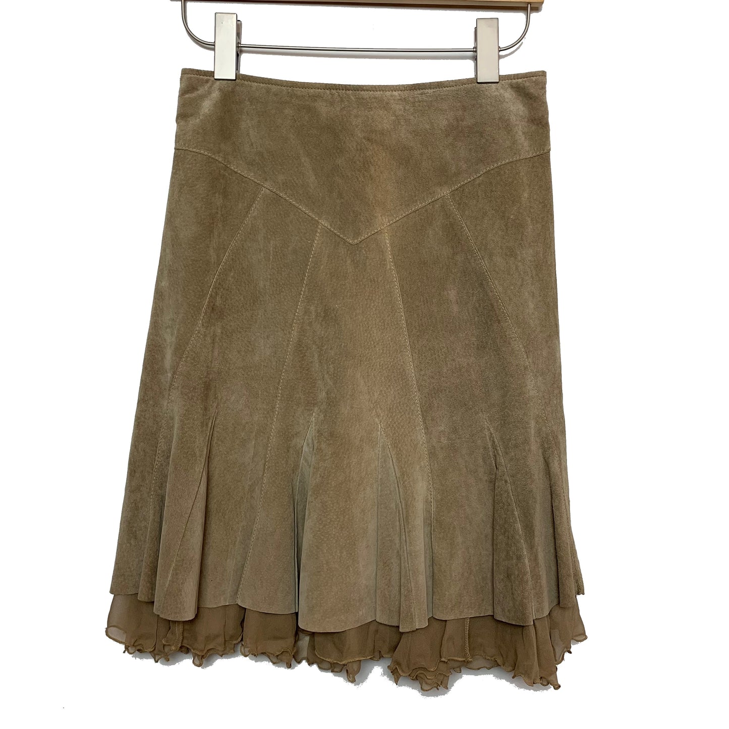 June Suede Leather Flared Skirt with Ruffle 0