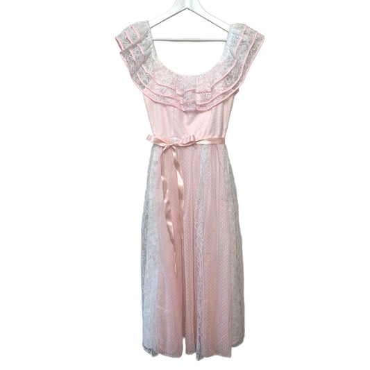 Vintage 70s 80s Alicia Pink Midi Dress Gown Small