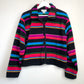 90s Talbots Colorful Fleece Striped Jacket Collared Cropped Medium Petite