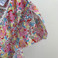 Carolina Blues Y2K Style Blouse Colorful Floral Print Psychedelic Cap Sleeve