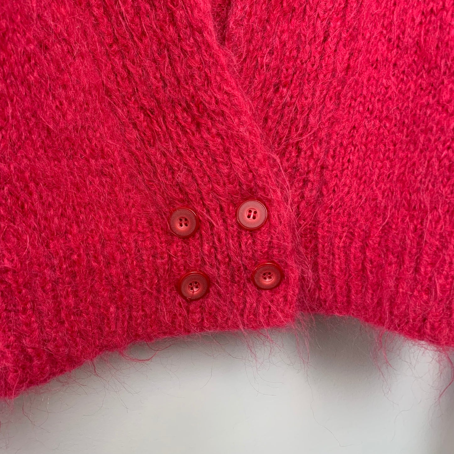 Vintage Knit Cardigan Sweater Deep V-Neck Long Sleeve Pink