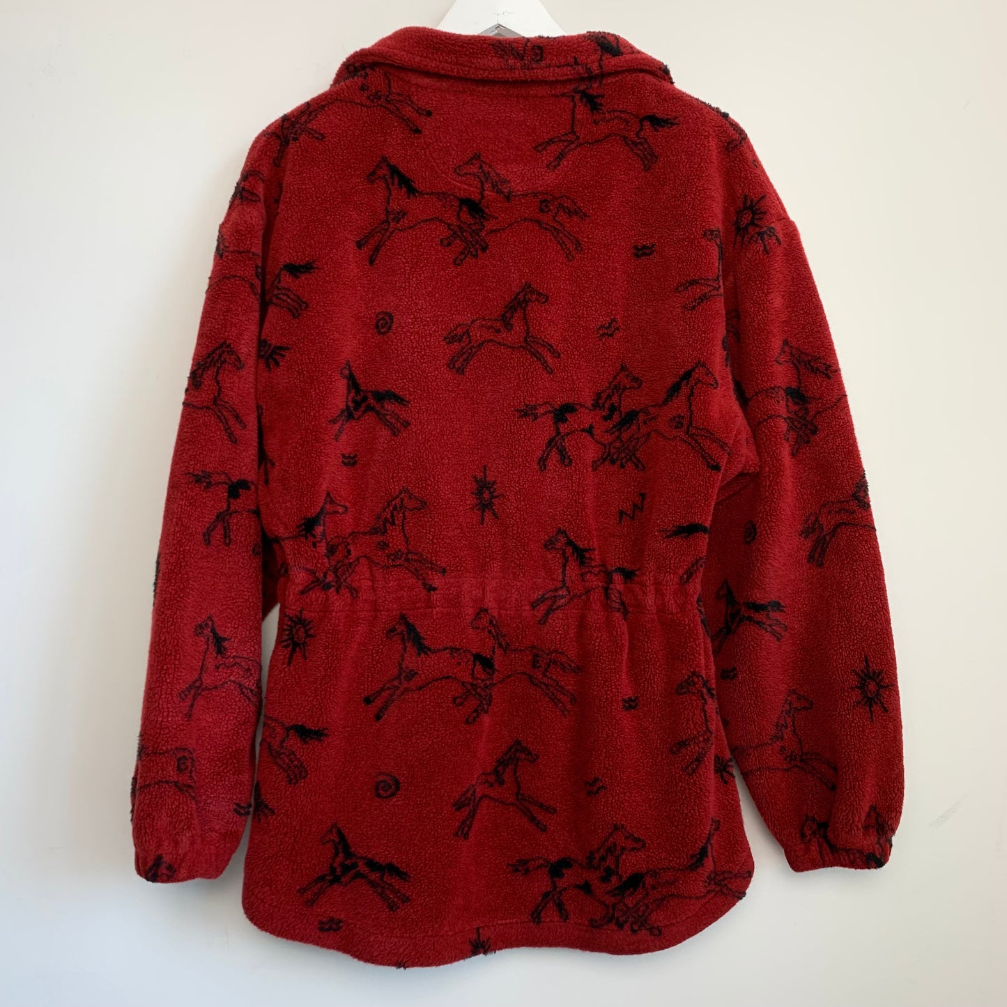 90s Tsunami Horse Fleece Jacket Red and Black with a Collar Size Small