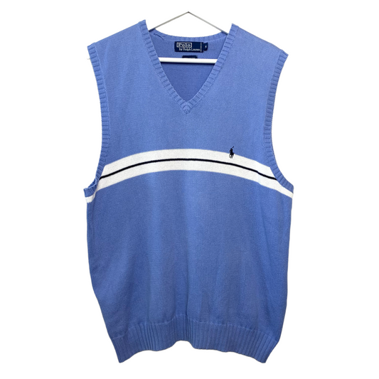 Vintage 90s Polo by Ralph Lauren Sweater Vest Blue Single Striped Cotton Medium