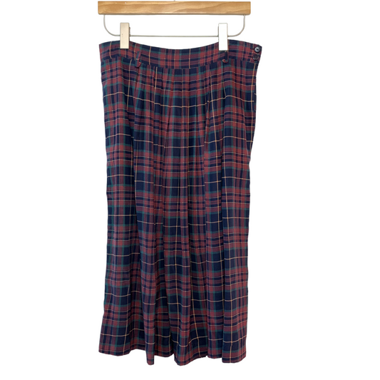 Vintage Tahari Silk Plaid Skirt Pleated Midi 12