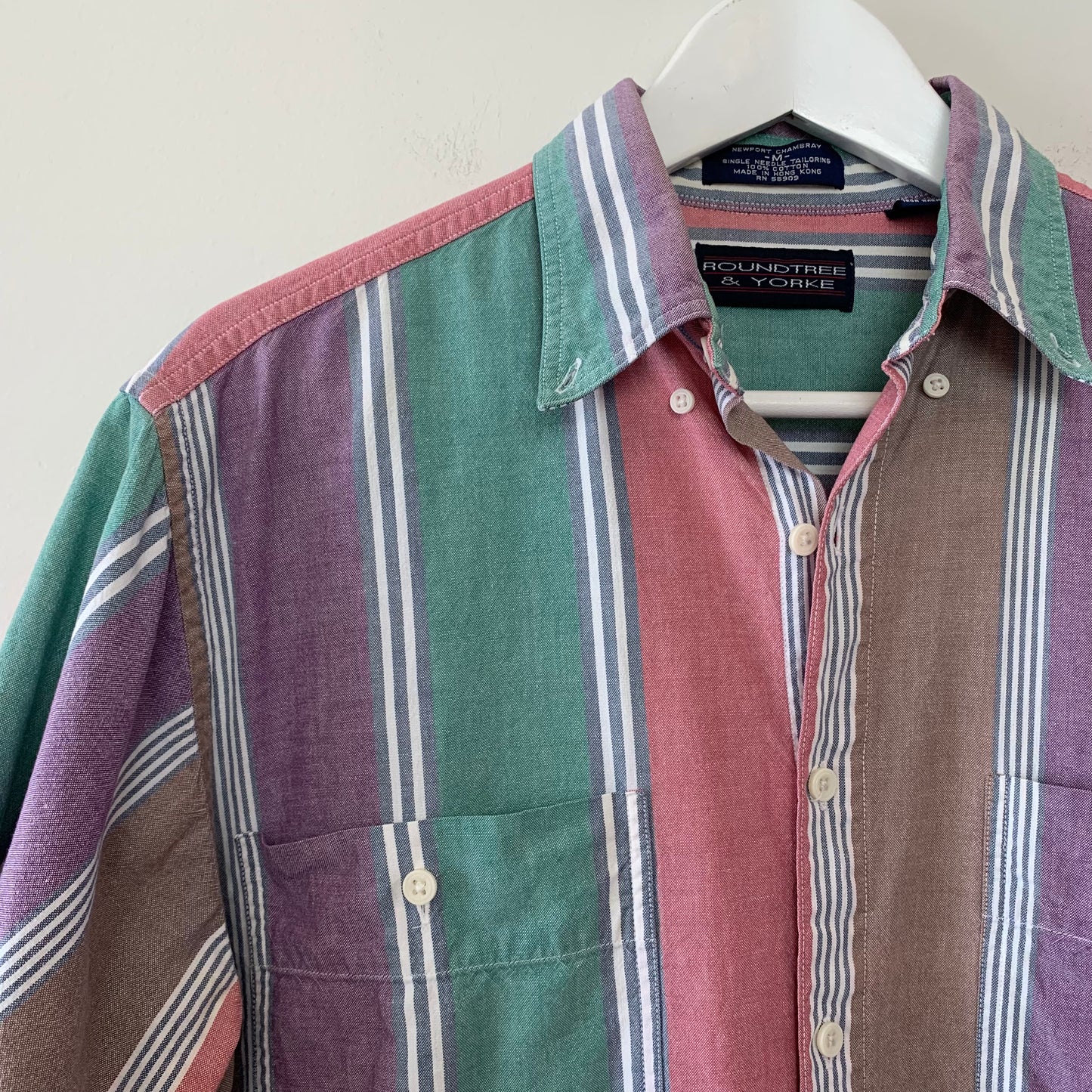 Vintage 90s Roundtree & Yorke Bold Striped Short Sleeve Button Down Shirt Cotton Medium