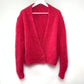 Vintage Knit Cardigan Sweater Deep V-Neck Long Sleeve Pink