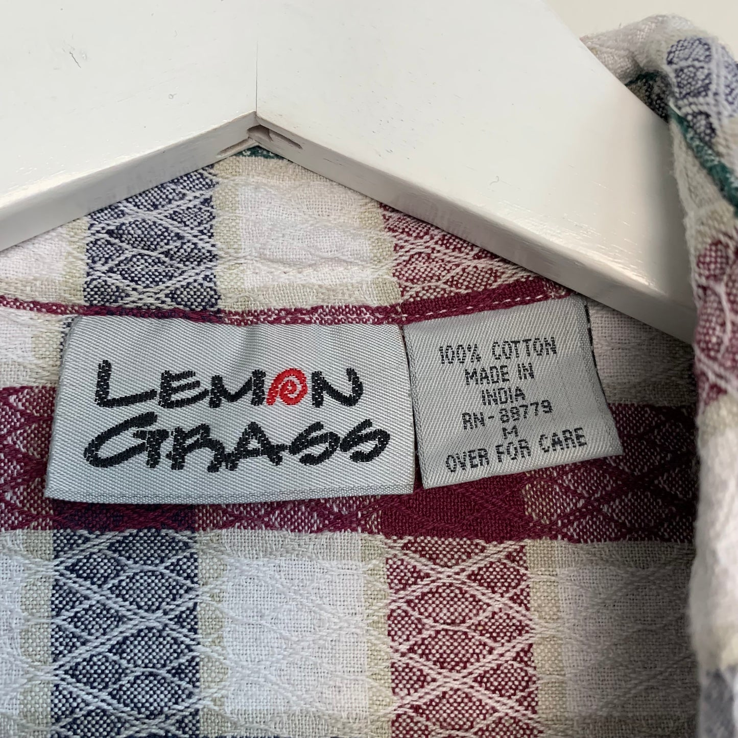 80s Lemon Grass Plaid Shirt Button Down Collared Cotton Size Medium