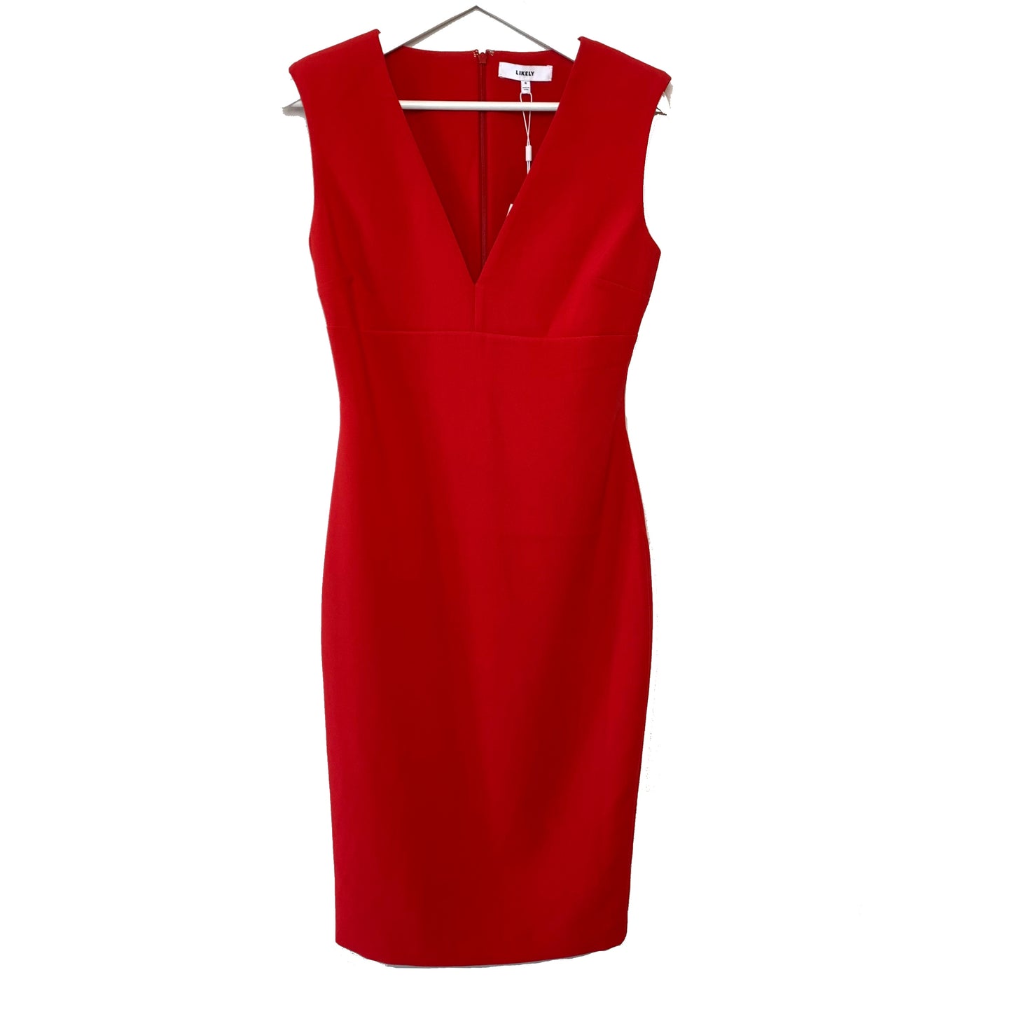 New with Tags LIKELY Nori Red V Neck Midi Dress 6