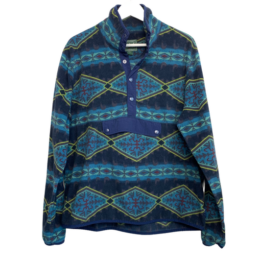 Woolrich Snap Fleece Pullover Sweatshirt Large Aztec Southwest Blue