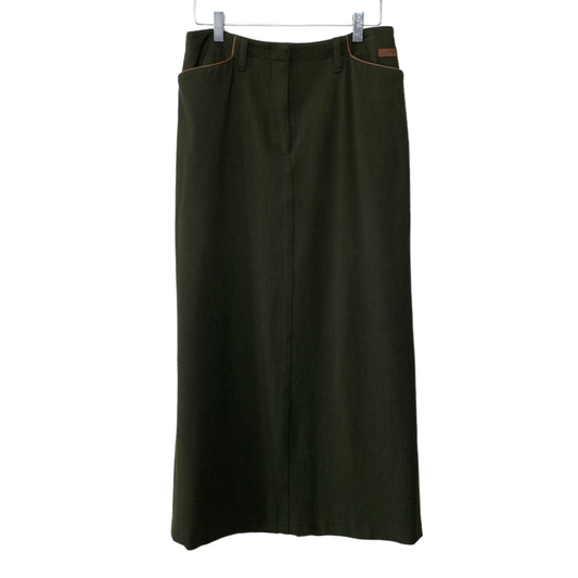 Lauren Ralph Lauren Olive Green Wool Blend Midi Skirt 8