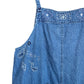 Vintage 90s Carolina Bay Denim Jean Jumper Maxi Dress with Embroidery XL
