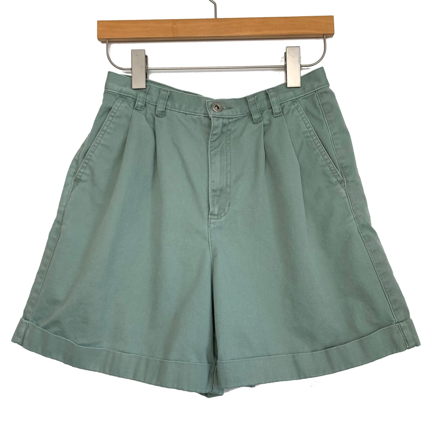 90s Liz Claiborne Green High Rise Trouser Shorts Pleated Front Cotton 26”