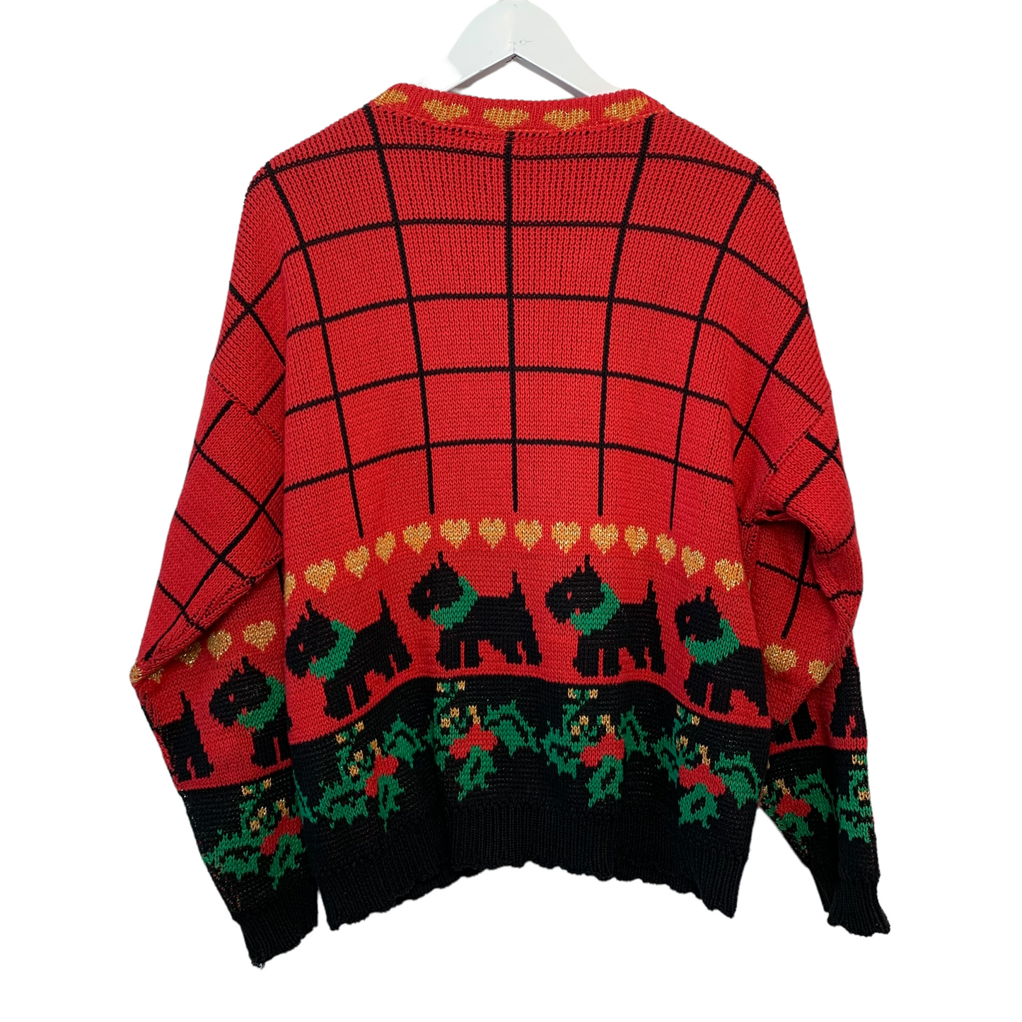 Vintage 80s Sweater Loft NY Scottie Dogs Red Christmas Cardigan Sweater Made in the USA Medium