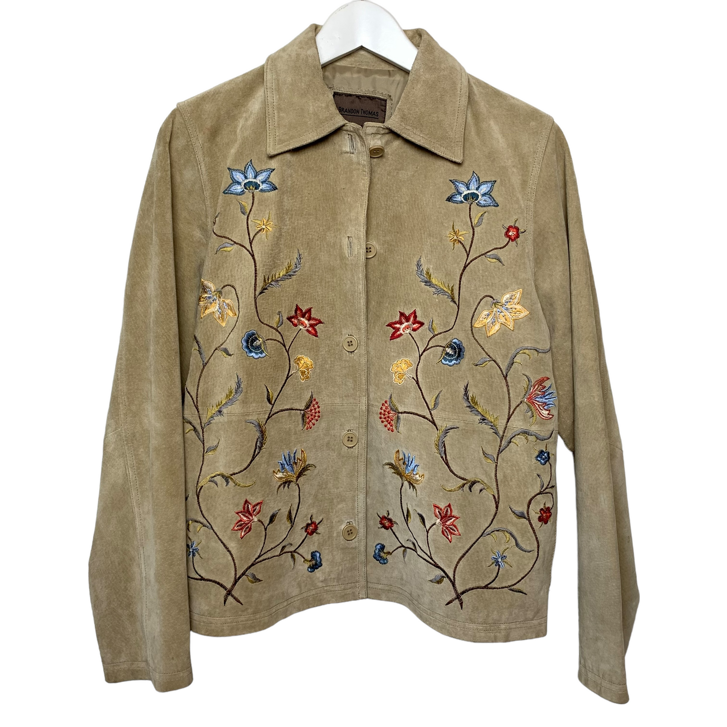 Vintage Brandon Thomas Suede Leather Jacket Floral Embroidery