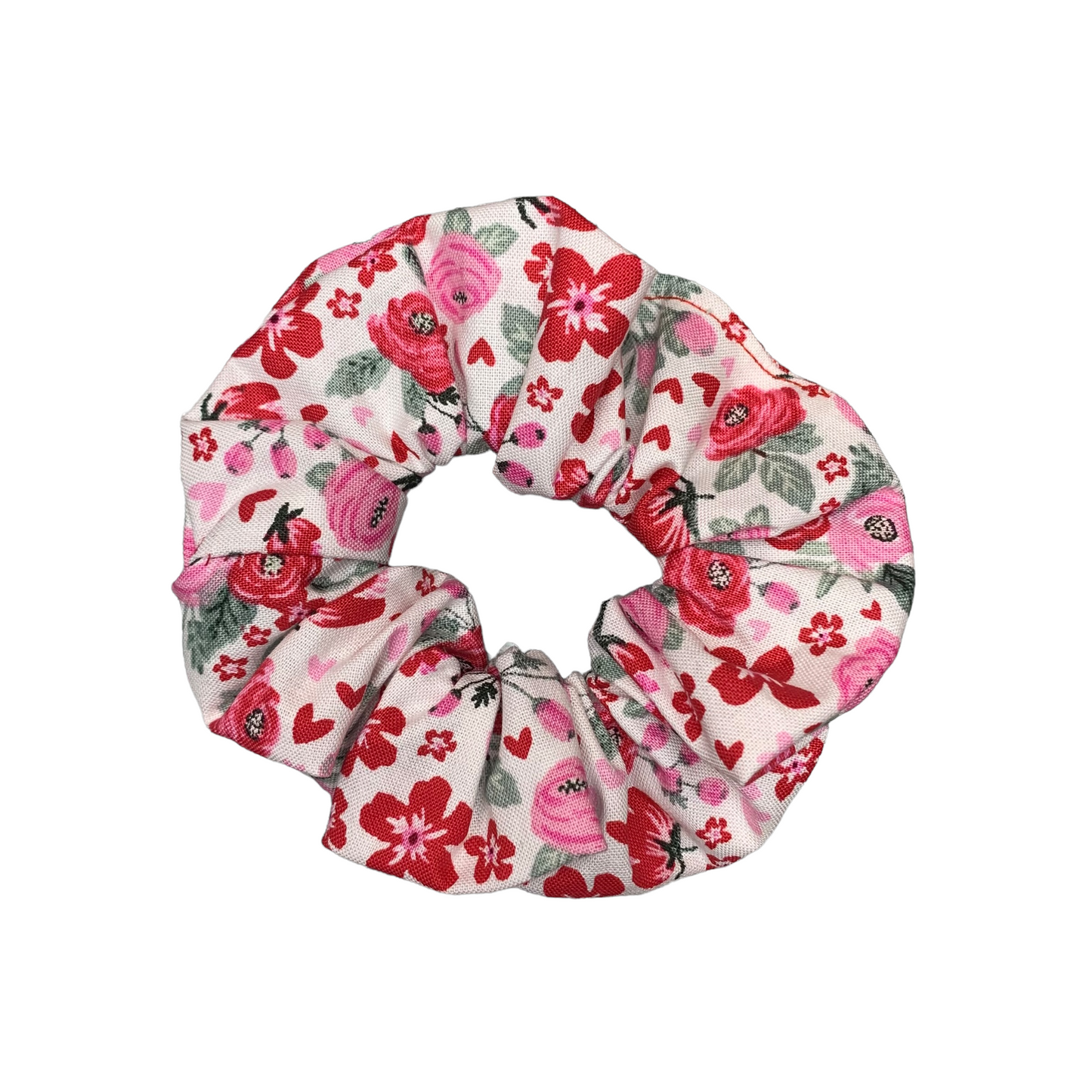 Handmade Pink and Red Floral Valentine's Scrunchie