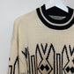 Vintage In Wear Mock Neck Pullover Sweater Cream and Black Medium Knit