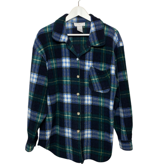Vintage 90s Casual Corner Fleece Plaid Shacket Large