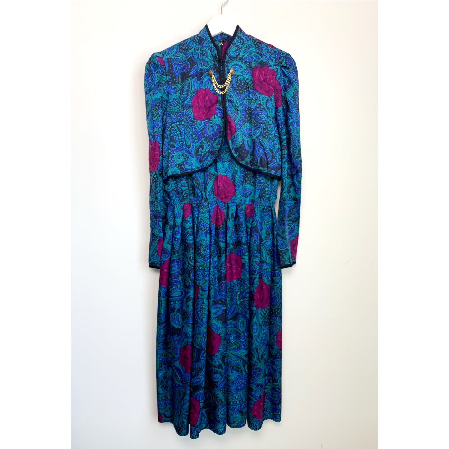 80s Leslie Fay Floral Midi Dress