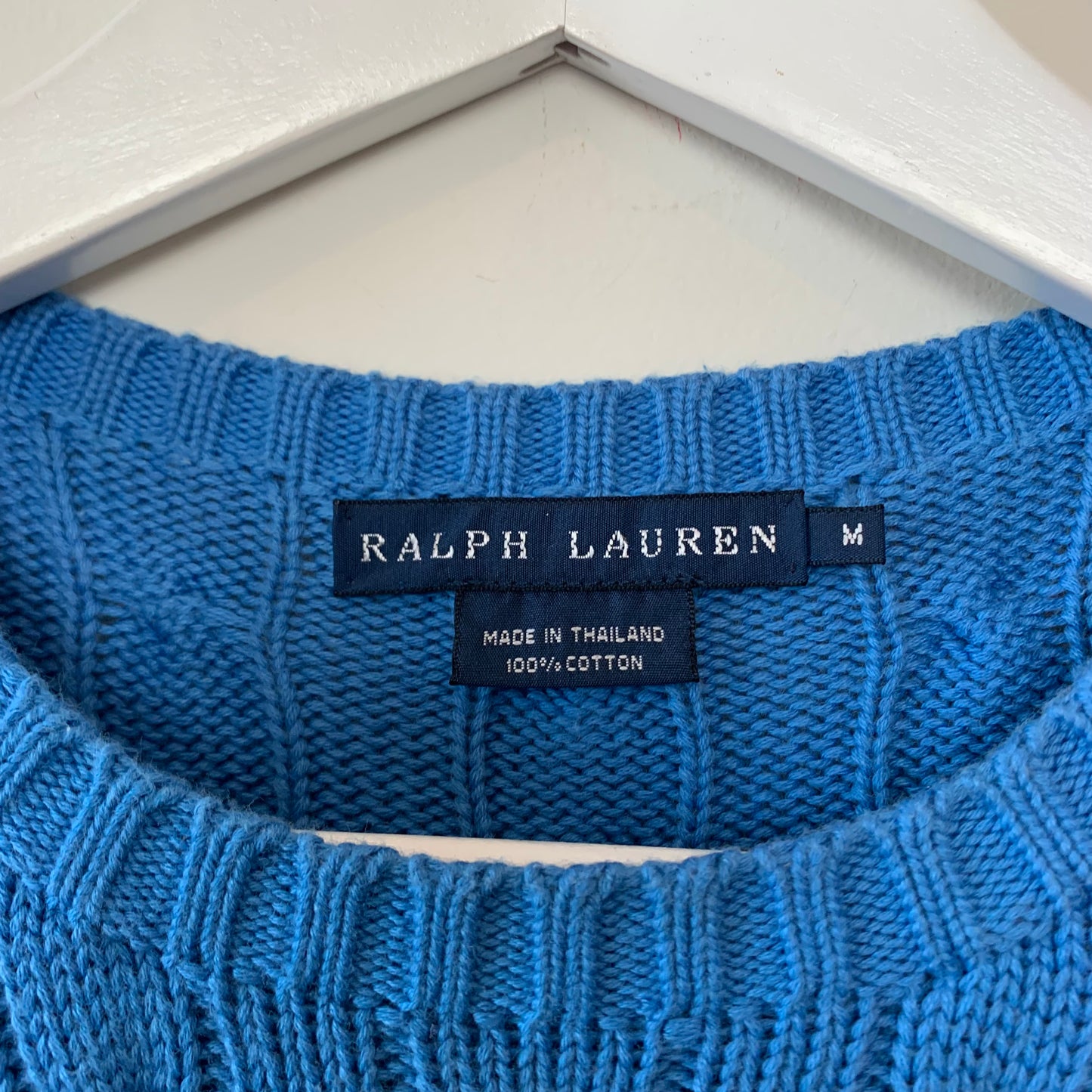 Ralph Lauren Cable-Knit Cotton Crewneck Sweater Blue Medium