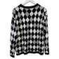 Vintage 90s Chaus Black and White Checkered Chunky Knit Sweater Medium