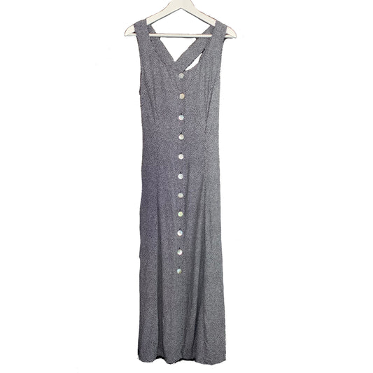 Vintage 90s Carol Anderson Black and White Polka Dot Cross back Maxi Dress with Shell Buttons 10