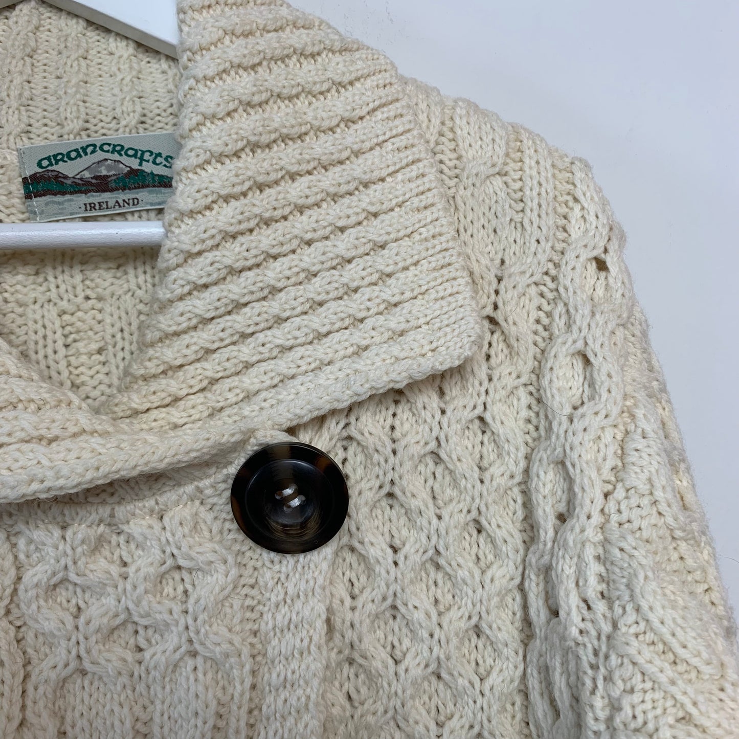 Aran Crafts Irish Merino Wool Cream Chunky Knit Cardigan Small