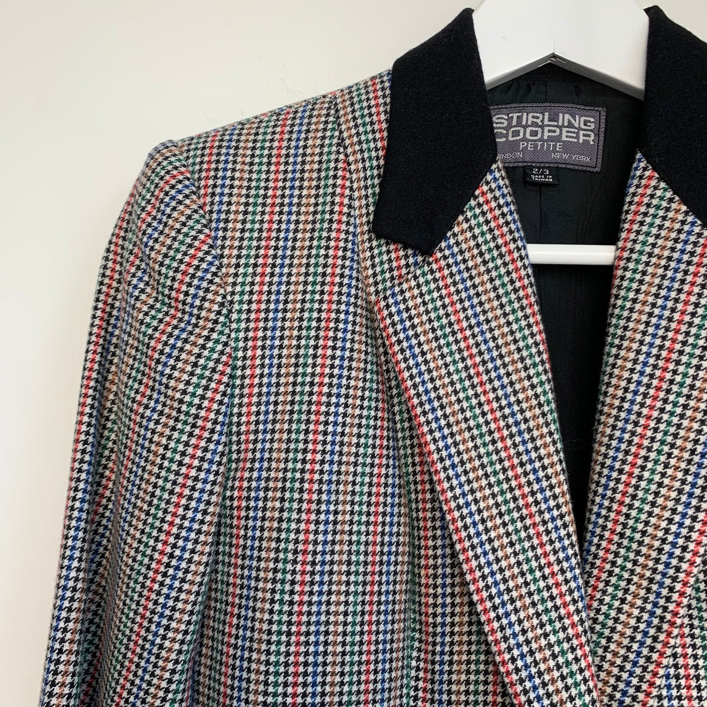 90s Stirling Cooper Plaid Cropped Blazer Single Button Size XS Petite Rainbow Wool
