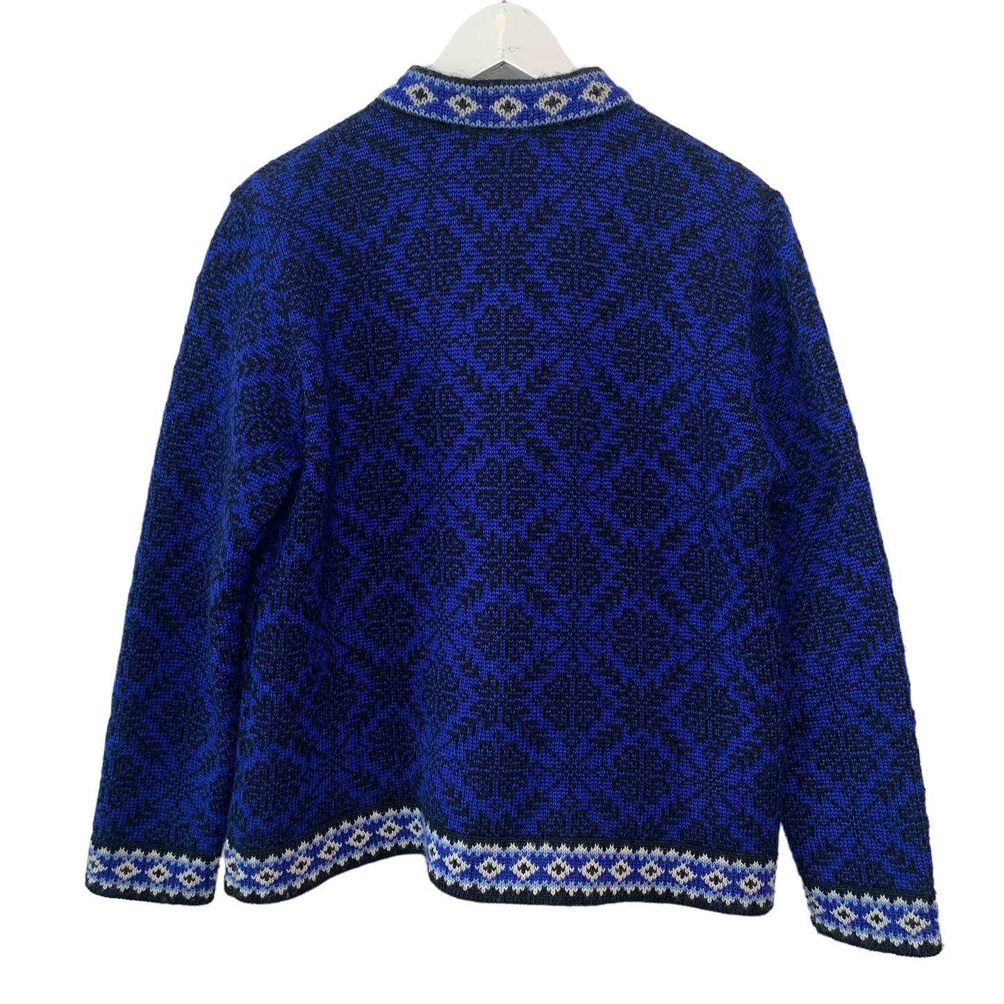 Vintage L.L. Bean Blue Wool Nordic Fair Isle Cardigan Sweater Small