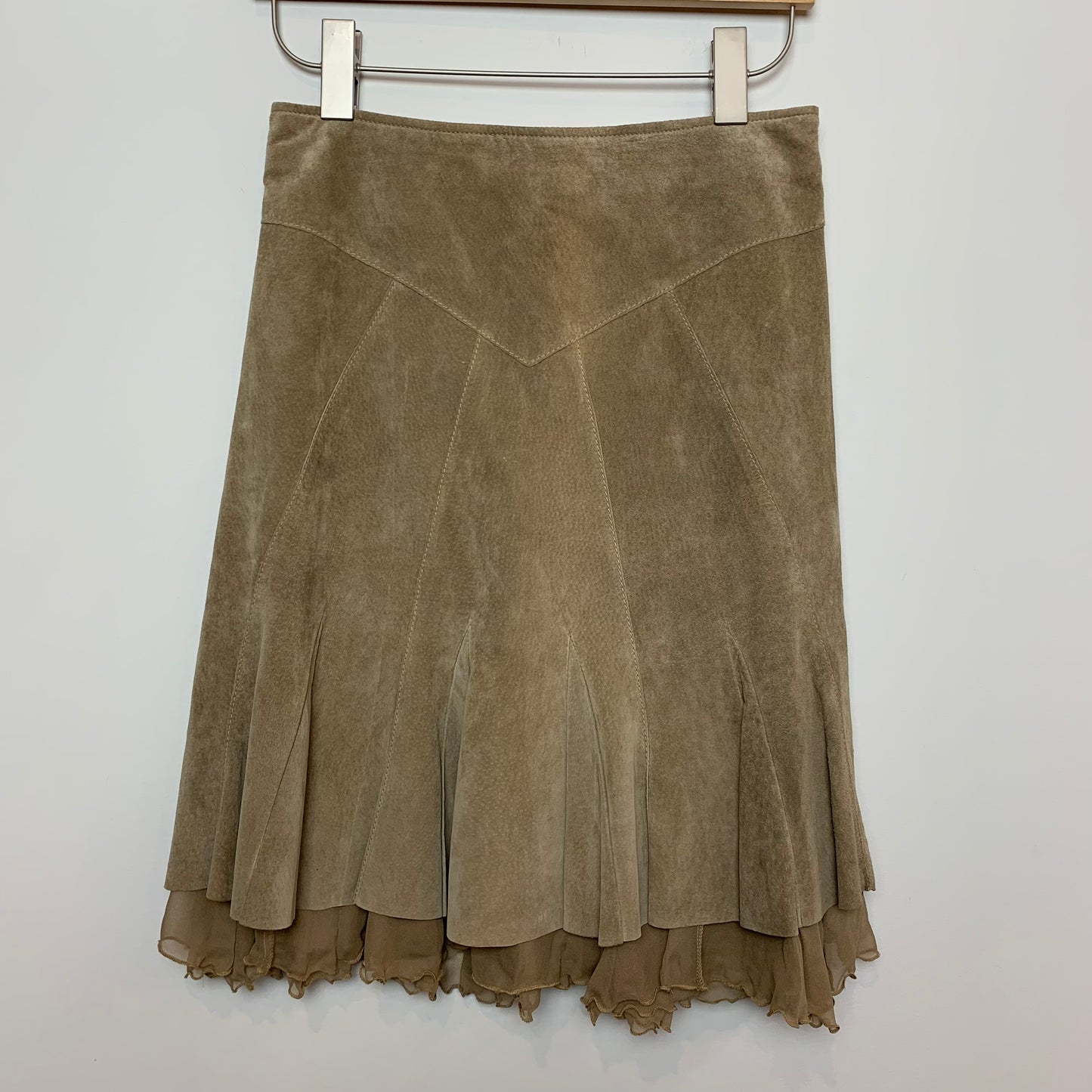 June Suede Leather Flared Skirt with Ruffle 0