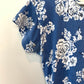 Vintage 1980s Erika Floral Dress Blue and White Midi Medium Cotton