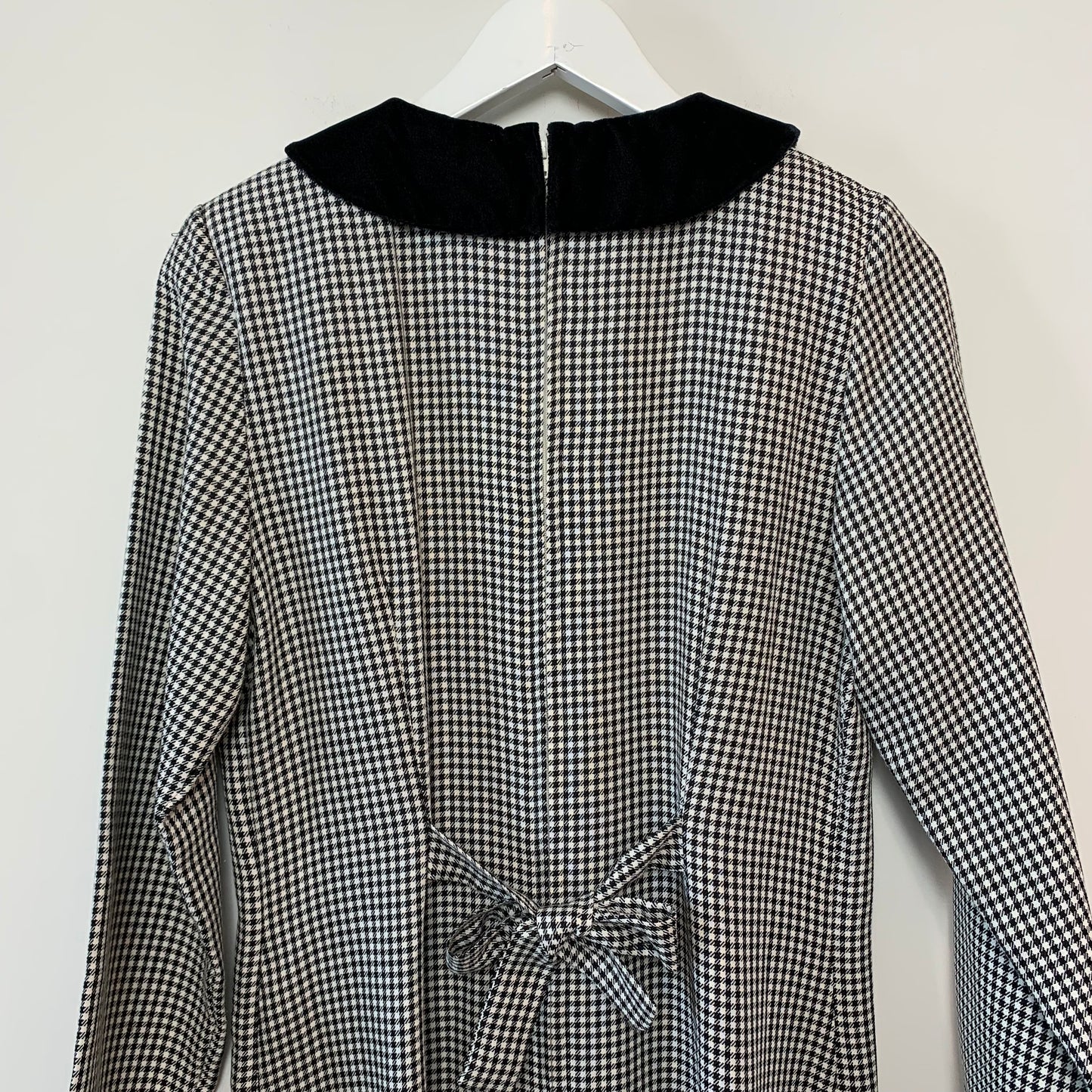 Vintage 80s 90s Stephanie Andrews Houndstooth Black and White Peter Pan Collar Midi Dress 6