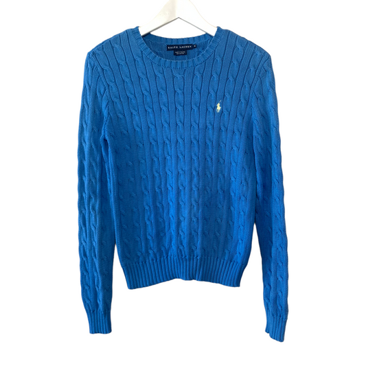 Ralph Lauren Cable-Knit Cotton Crewneck Sweater Blue Medium