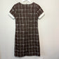 1970s 1960s Andrea Shift Midi Dress Brown Geometric Print Union Made Small