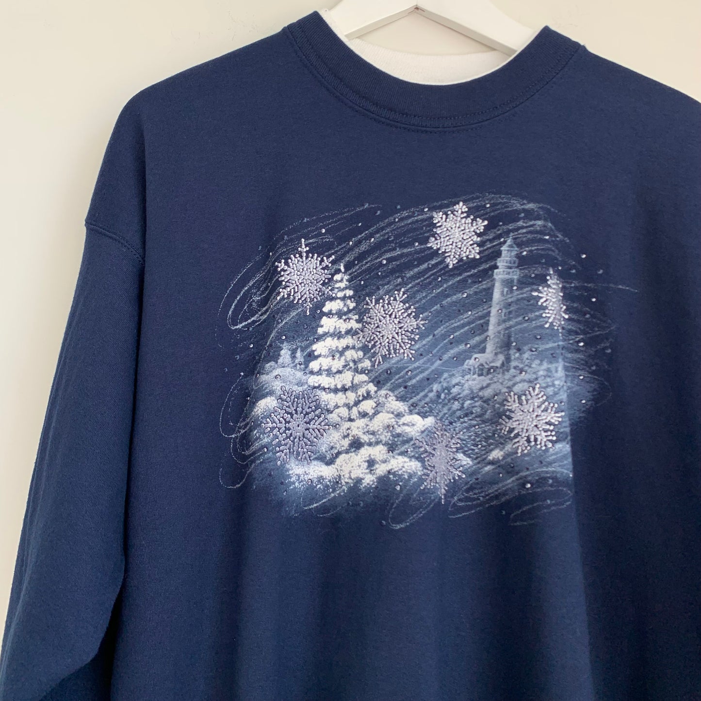 90s Morning Sun Winter Scene Crewneck Sweatshirt Size Large Snowflake