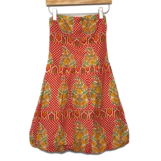 Y2K 90s Block Print Strapless Mini Dress with Bubble Skirt XS