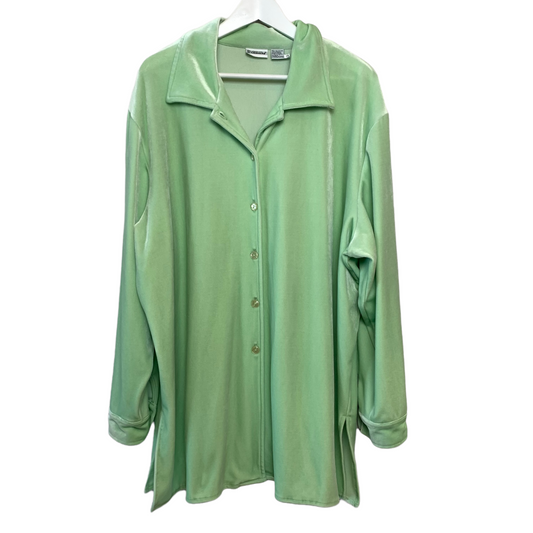 Vintage Styleworks Lime Green Velvet Tunic Top Button Down Collared Shirt 3X