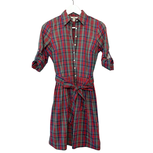 Lands' End Canvas Red Plaid Tartan Shirt Dress 0