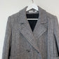 Vintage 80s 90s Alorna Herringbone Tweed Trench Coat Long Black Gray Overcoat Medium Large