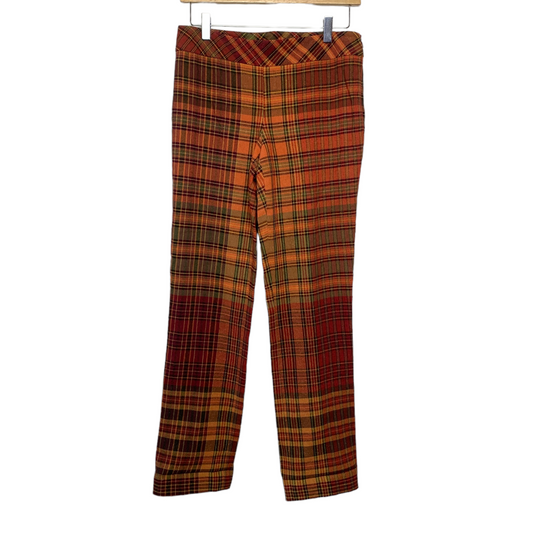 Vintage 90s Nicole Miller Collection Wool Plaid Orange Pants 6 Made in the USA
