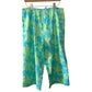 Vintage Lilly Pulitzer Turtle Print Capri Pants Drawstring XL Cotton Blue Green