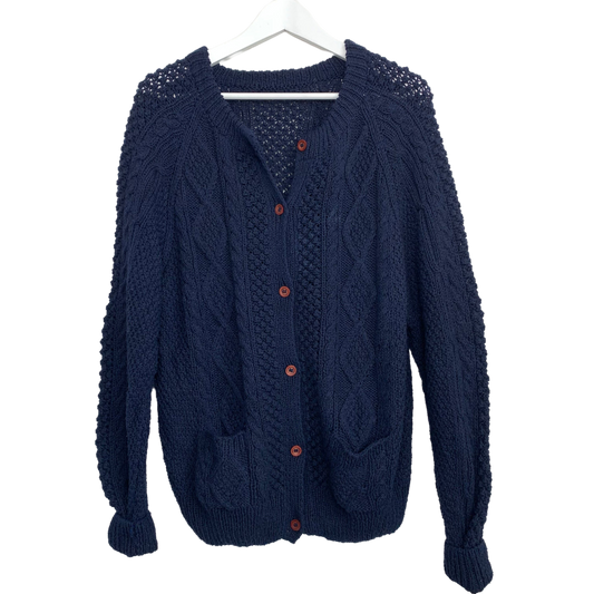 Navy Blue Chunky Knit Cardigan Sweater