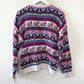 Vintage 90s Northern Isles Hand Embroidered Chunky Knit Sweater Cats, Flags, Hearts, Mouse Medium