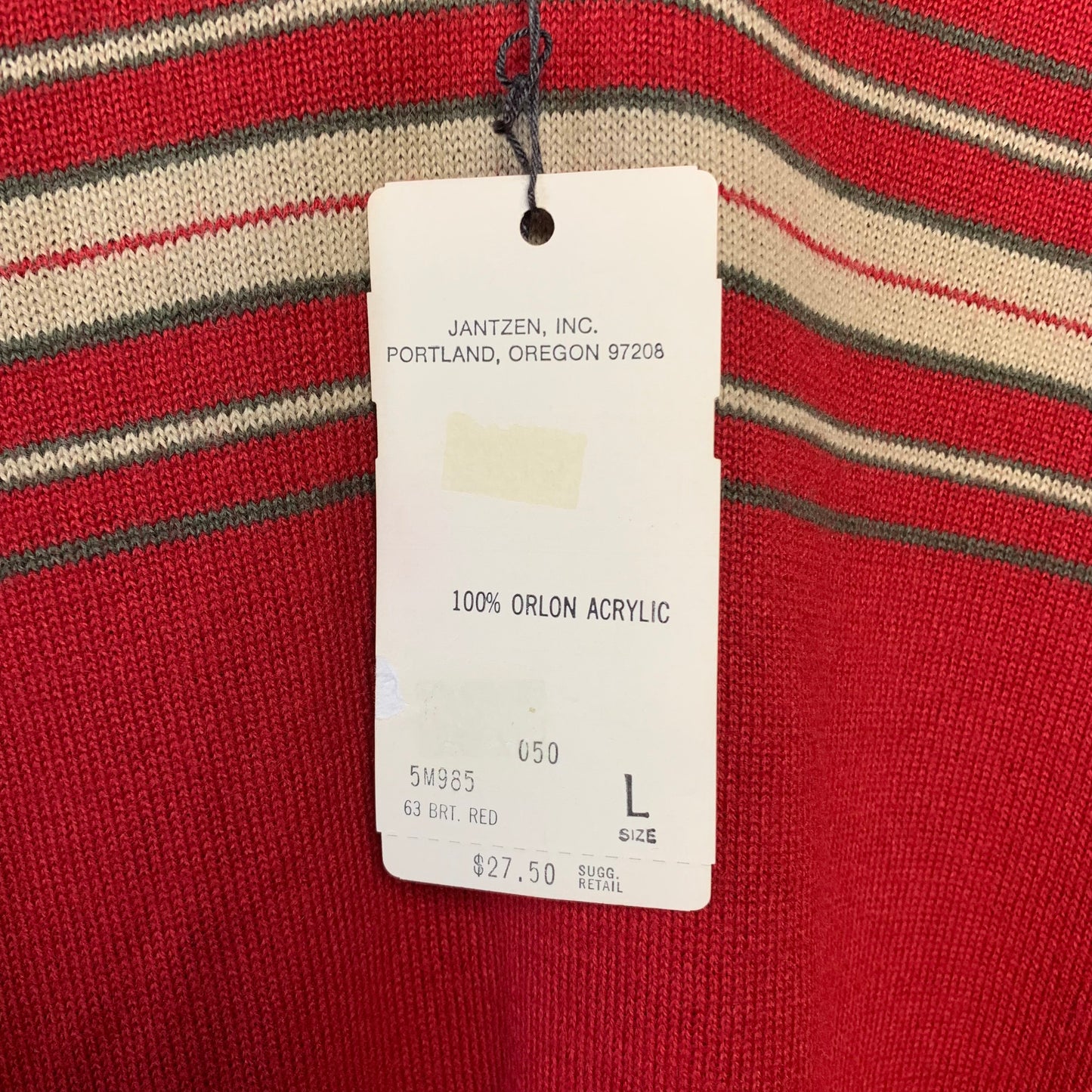NWT 70s 80s Jantzen Red Polo Sweater with Stripes Large