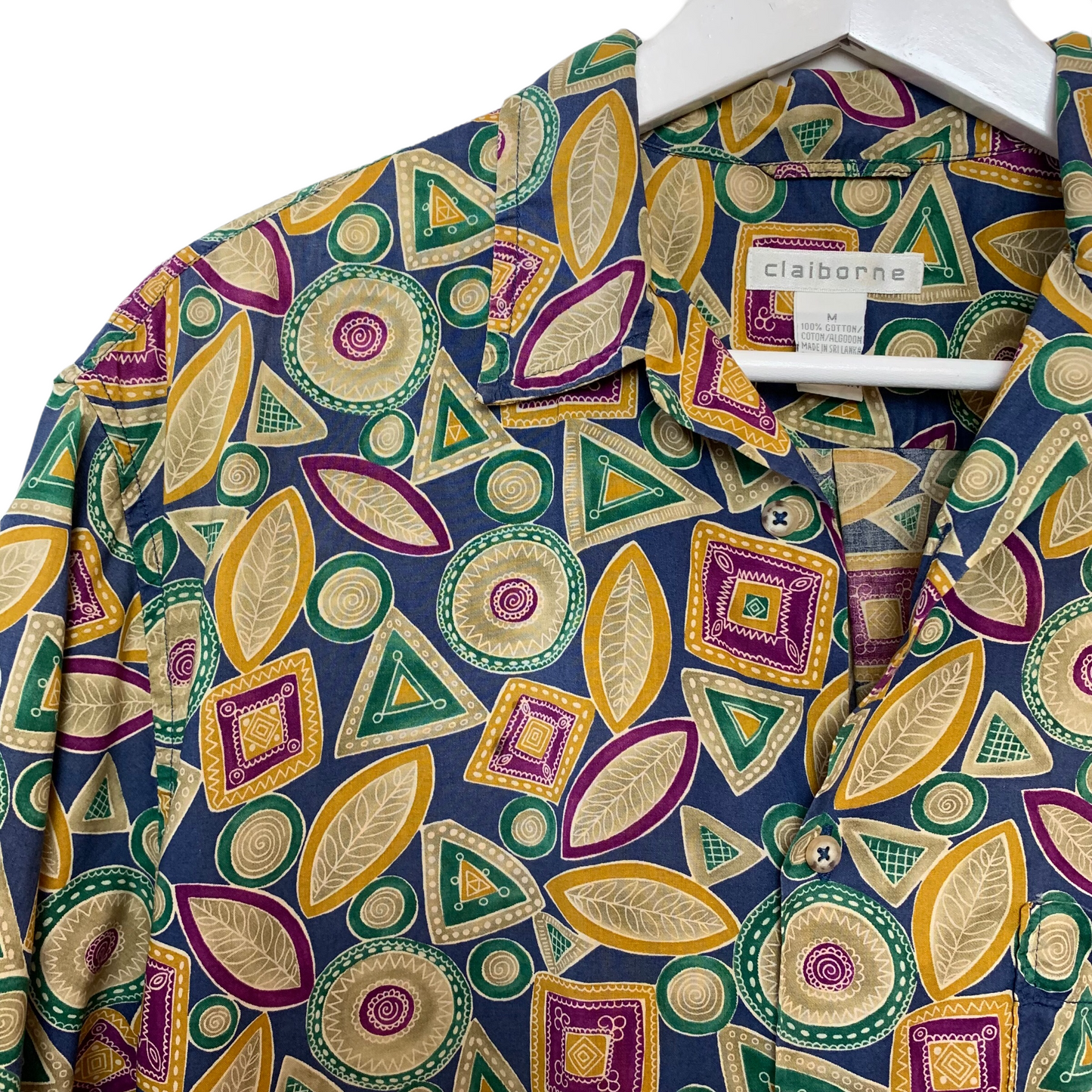 Vintage Liz Claiborne Geometric Print Short Sleeve Button Down Collared Shirt Medium Cotton