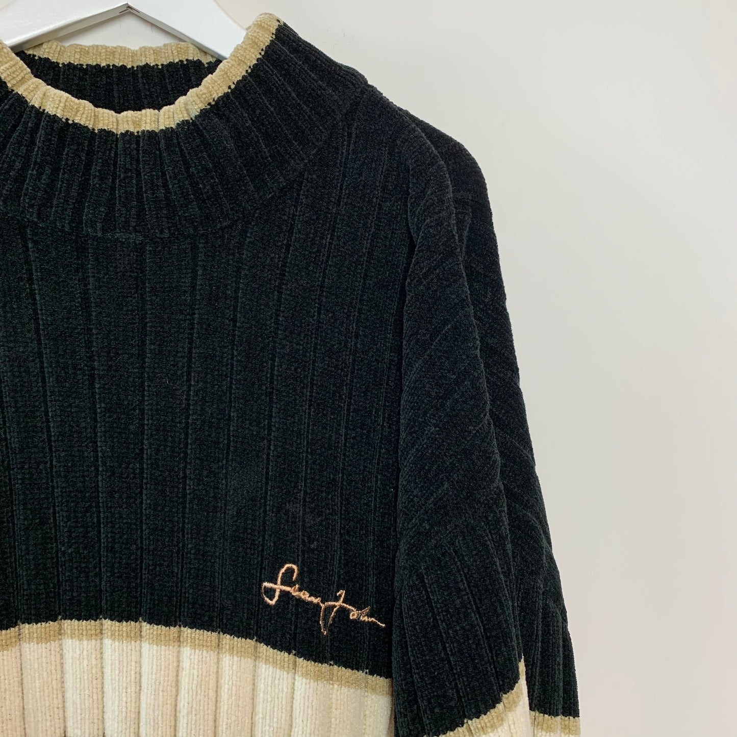 Vintage 90s Sean John Mock Neck Sweater with Single Stripe XXXL